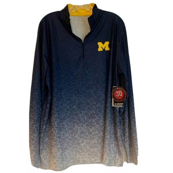 Michigan Wolverines Ombré Blue Long Sleeve Shirt Quarter Zip men’s size L New - Picture 1 of 7